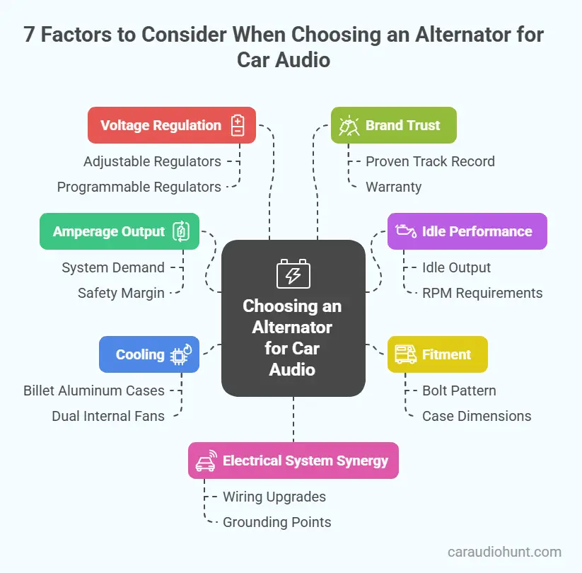 7 Factors to Choose an Alternator for Car Audio - Infographic